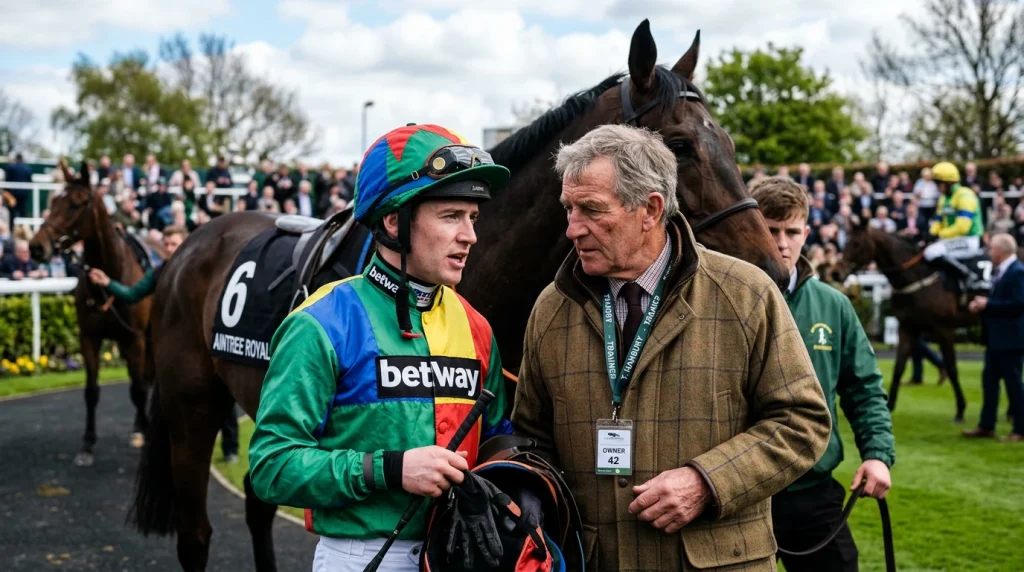 Selection of UK payment method logos including debit card, PayPal, and Apple Pay beside a horse racing betting app